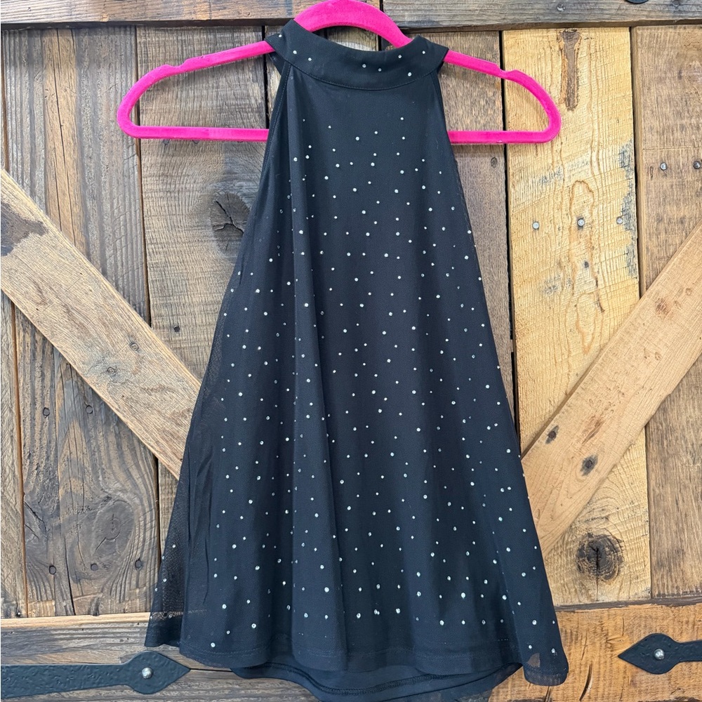 Black Rhinestone Halter Top – Sheer Overlay – Dressy Tank